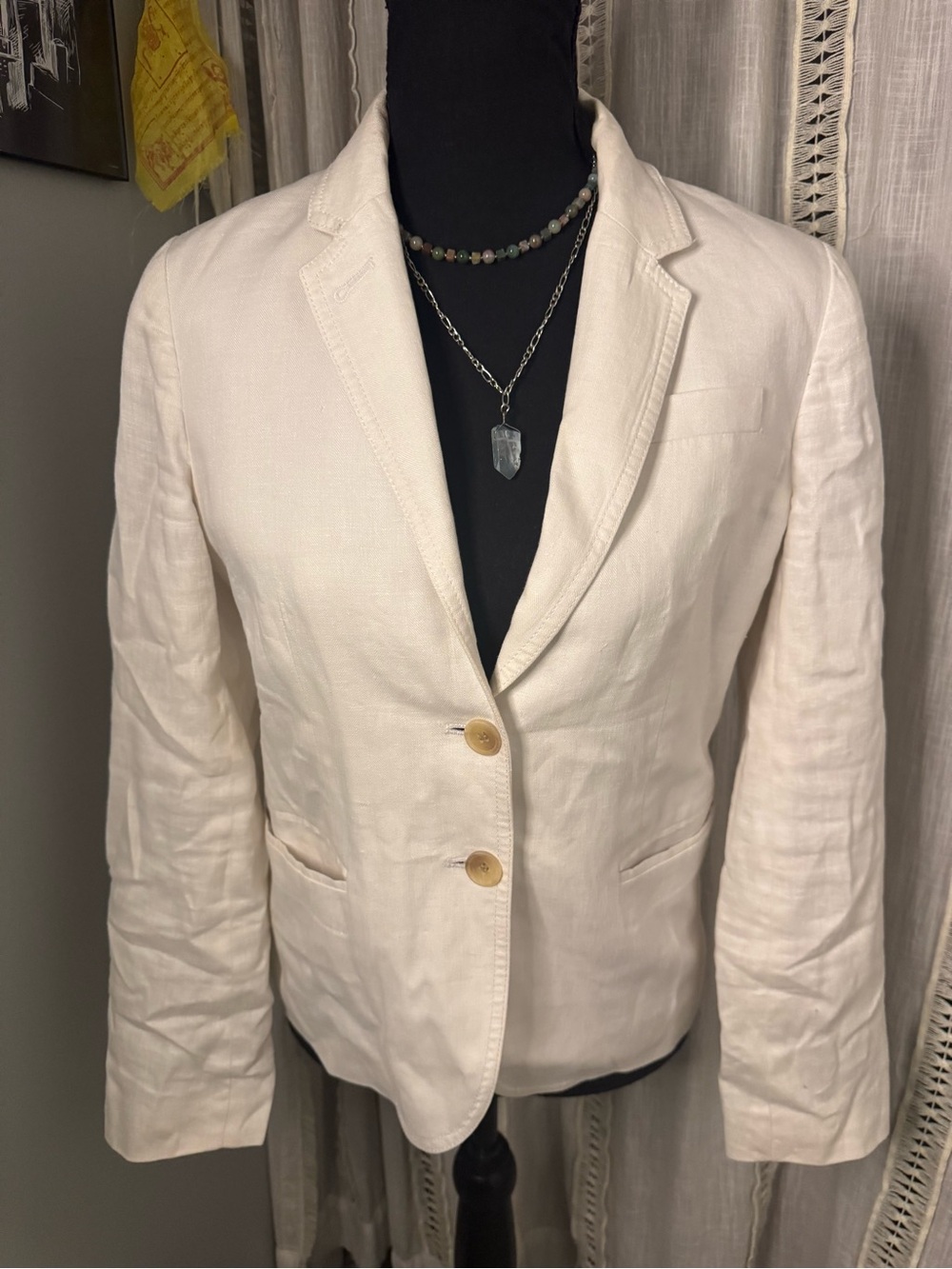 J. Crew Cream Linen Blazer with Notch Lapels